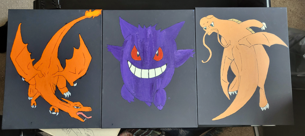Charizard, Gengar, and Dragonite